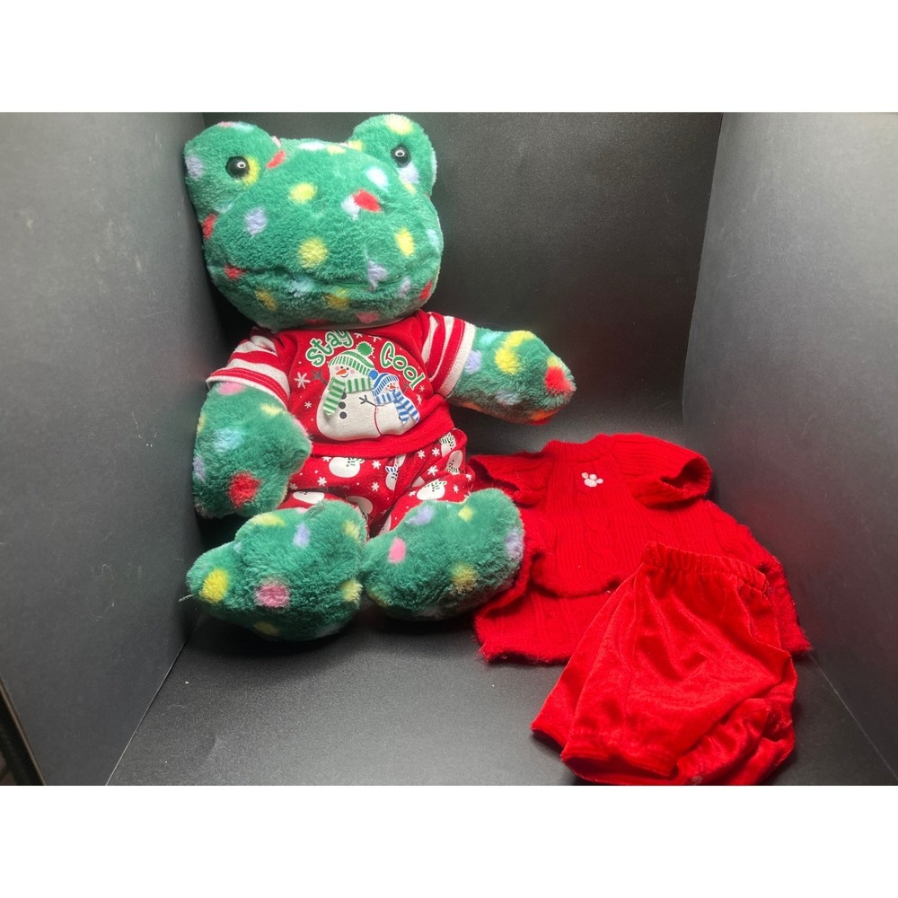 Build-A-Bear Jolly Dots Frog Plush with Christmas Outfits Stay Cool Snowman Red